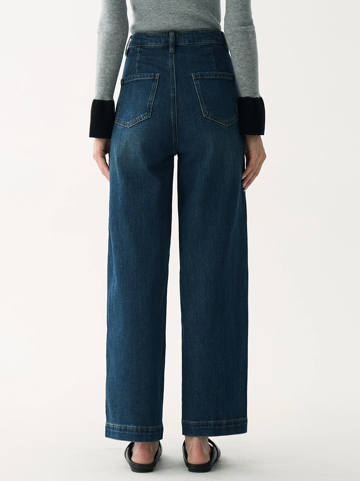 

Blue High Waist Wide Leg Jeans Women's Lazy Style Loose Fit Spring Autumn Winter High Waist Zipper Fly Straight Cut Denim Pants