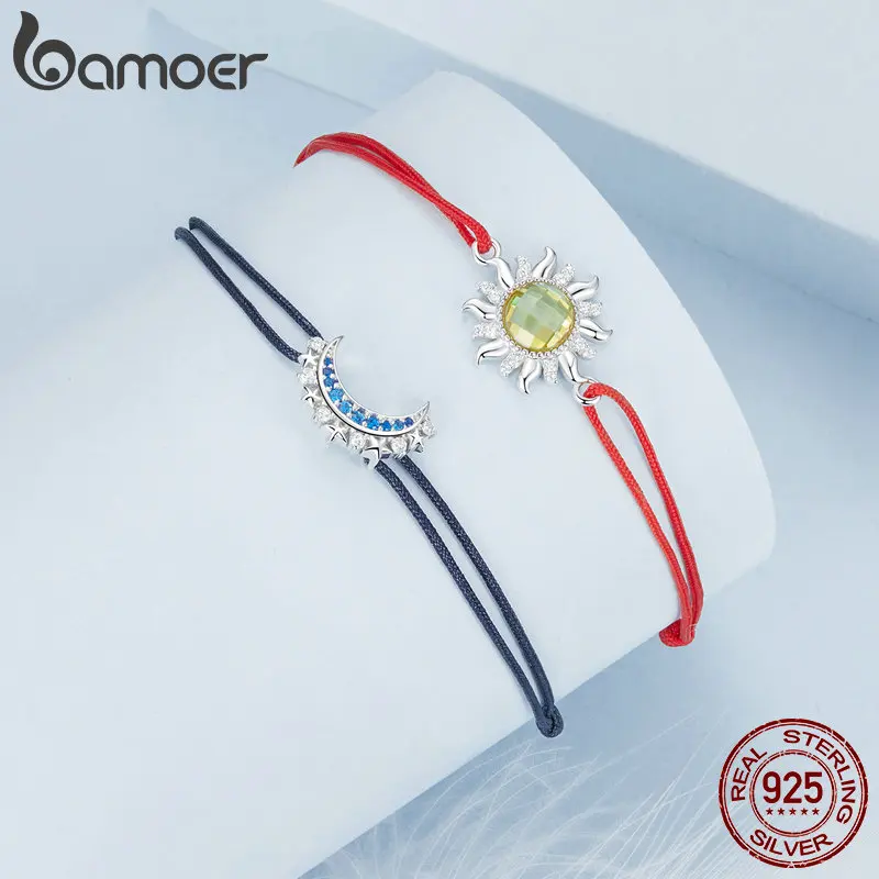 

BAMOER Sun and Moon Bracelet 925 Sterling Silver Moon Star Cresent Couples Bracelets for Women Girls Jewelry Gifts
