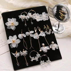 White Flower Bohemia Boho Earrings for Women Fashion Long Hanging Earrings Crystal Female Wedding Earings Party Jewelry Gifts