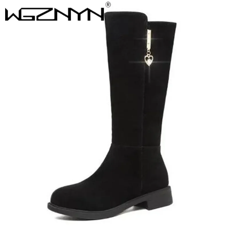 Luxury New Women Warm Plush Snow Boots Snow Casual Flat All-match Cotton Fashion Side Zipper Winter Shoes Thigh High Boot Black