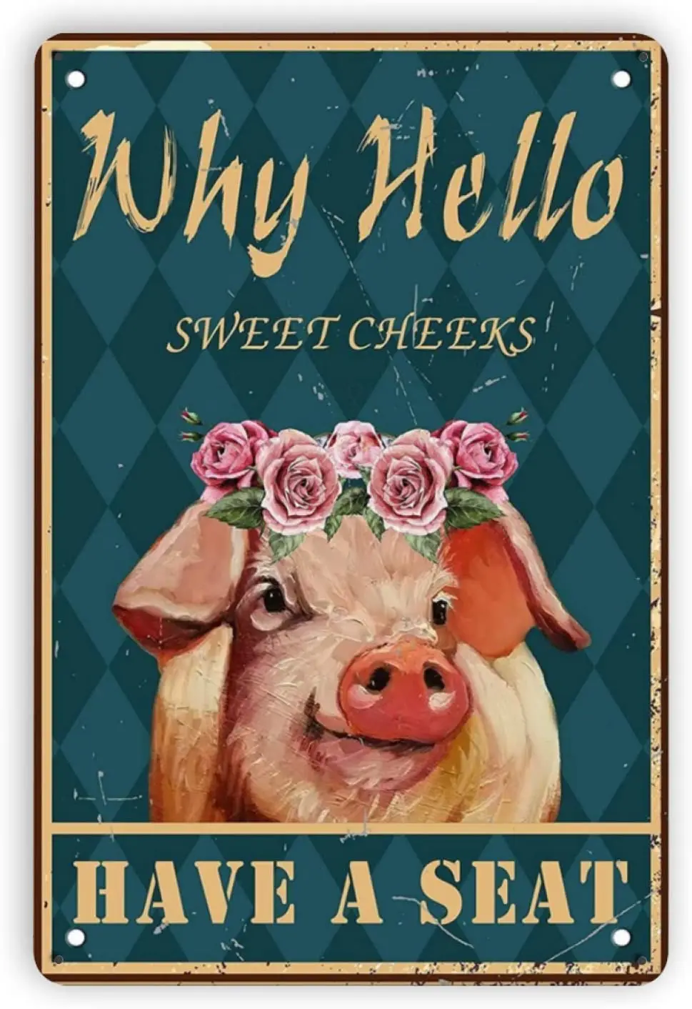 Ovonetune Vintage Metal Tin Signs, Hello Sweet Cheeks Pig Retro Art Tin Sign Decorations Plaque fo Bars Club Cafe Home Kitchen