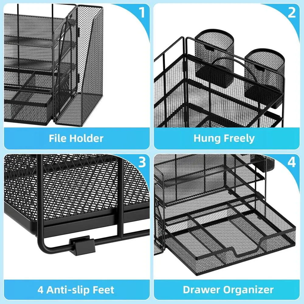 Desk Organizer and Accessories，4-Tier Paper Letter Tray Organizer with File Holder, Desk Accessories & Workspace Organizers with
