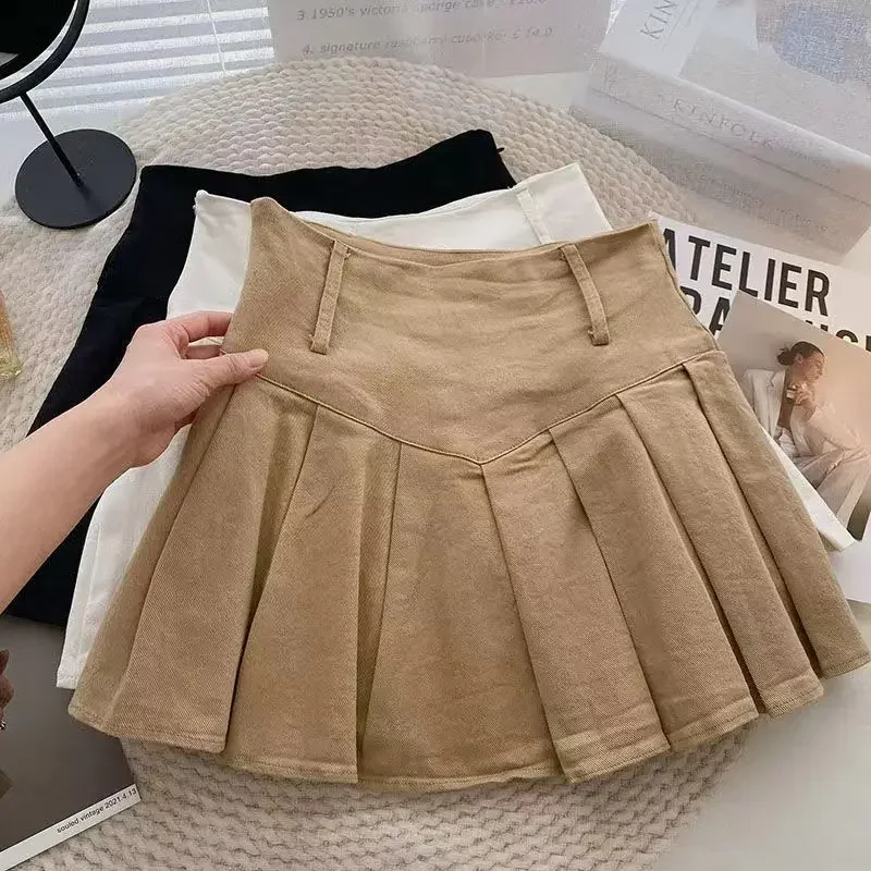 Summer Pleated Skirt Women Korean Fashion with Belt Mini Skirts Girl Kawaii High Waist School Uniform A-Line Short Skirts