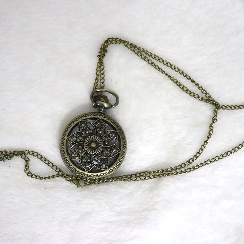 클래식 레트로 할로우 8 엽 더블 플라워 포켓 시계, 숙녀 선물 포켓 시계 플립 커버, 할로우 쿼츠 목걸이 시계