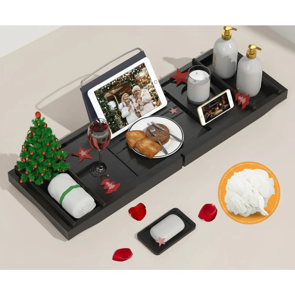 

Расширяемый бамбуковый поднос для ванны с подставкой для книг, мыльница для расслабляющей роскошной ванны