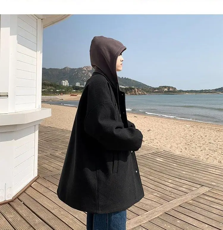 

Мужское пальто из шерстяной смеси, темно-синее, с расклешенными рукавами, свободного кроя, просторное, вместительное, модное