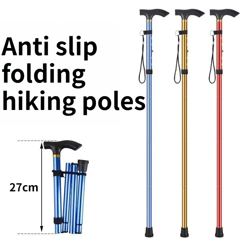 

2PCS Five Section Aluminum Alloy Mountaineering Cane Elderly Anti Slip Cane Ultra Light Foldable Telescopic Mountaineering Cane