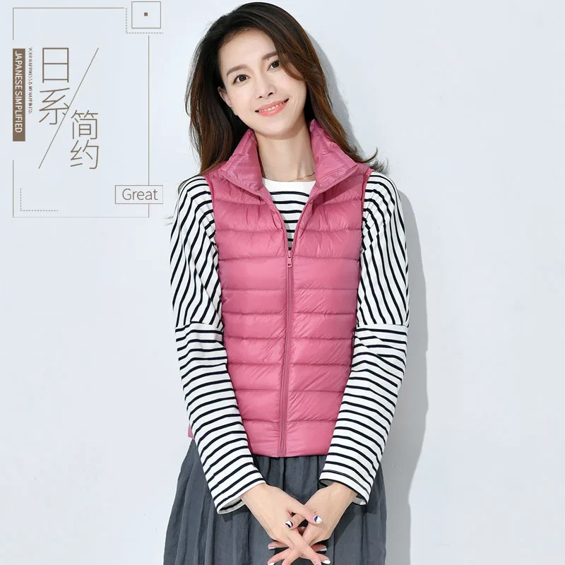 Women Lightweight Down Vest Short Puffer Sleeveless Jacket Stand Collar Winter Portable Outerwear  Chaqueta De Mujer VT-328