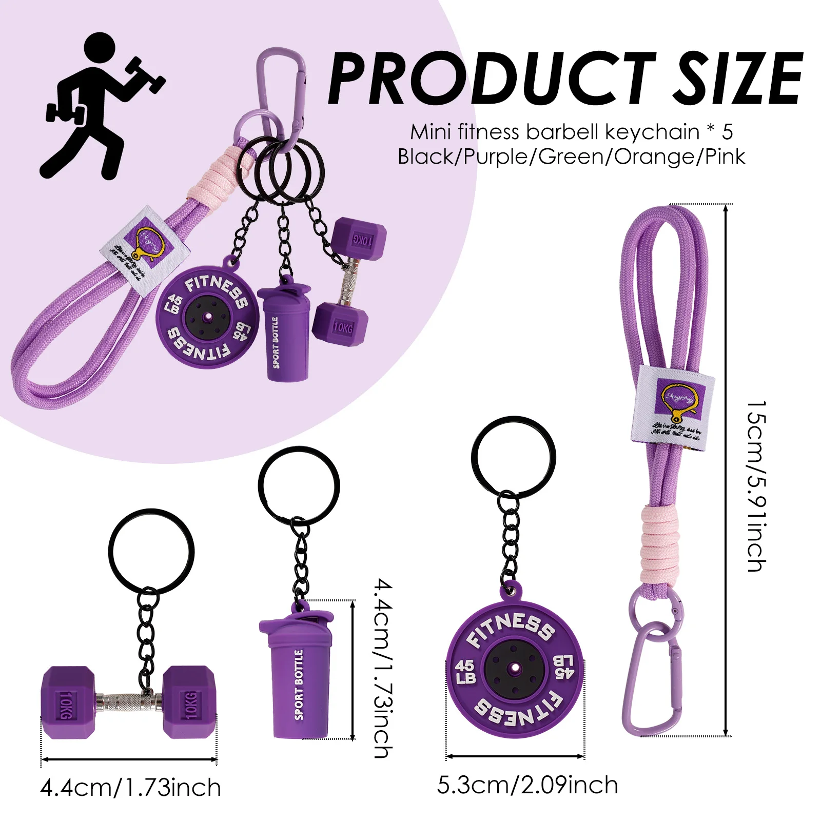 5 Pcs Fitness Keychain Multi Color Gym Workout Keychain Portable Detachable Dumbbell Weight Plate Key Chain for Backpack Decor