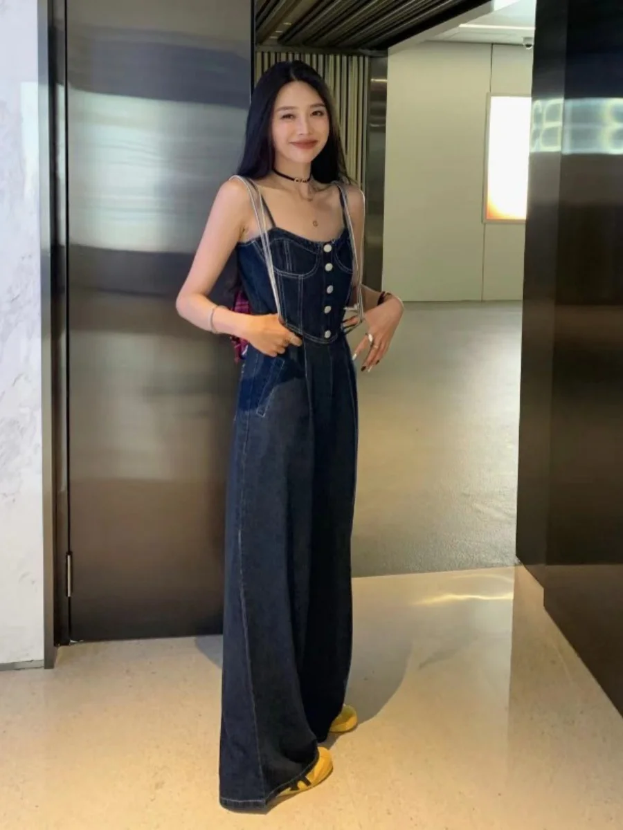 

Лето 202, женские модные корейские джинсовые цельные брюки, дизайн Sensation, утягивающие универсальные брюки с высокой талией для поездок на работу...