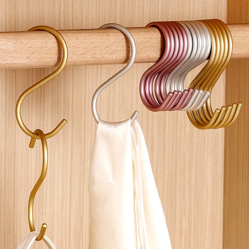 S shaped Hooks 5pcs Aluminum Alloy Clothes Hanger Bags Towel Hanging Rack Multi-function Kitchen Bedroom Railing S Hanger Hooks