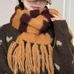 Winter Stripe Scarf for Women Cashmere Warm Soft Pashmina Blanket Wraps Female Bufanda Big Tassel Shawl Long Poncho Echarpe