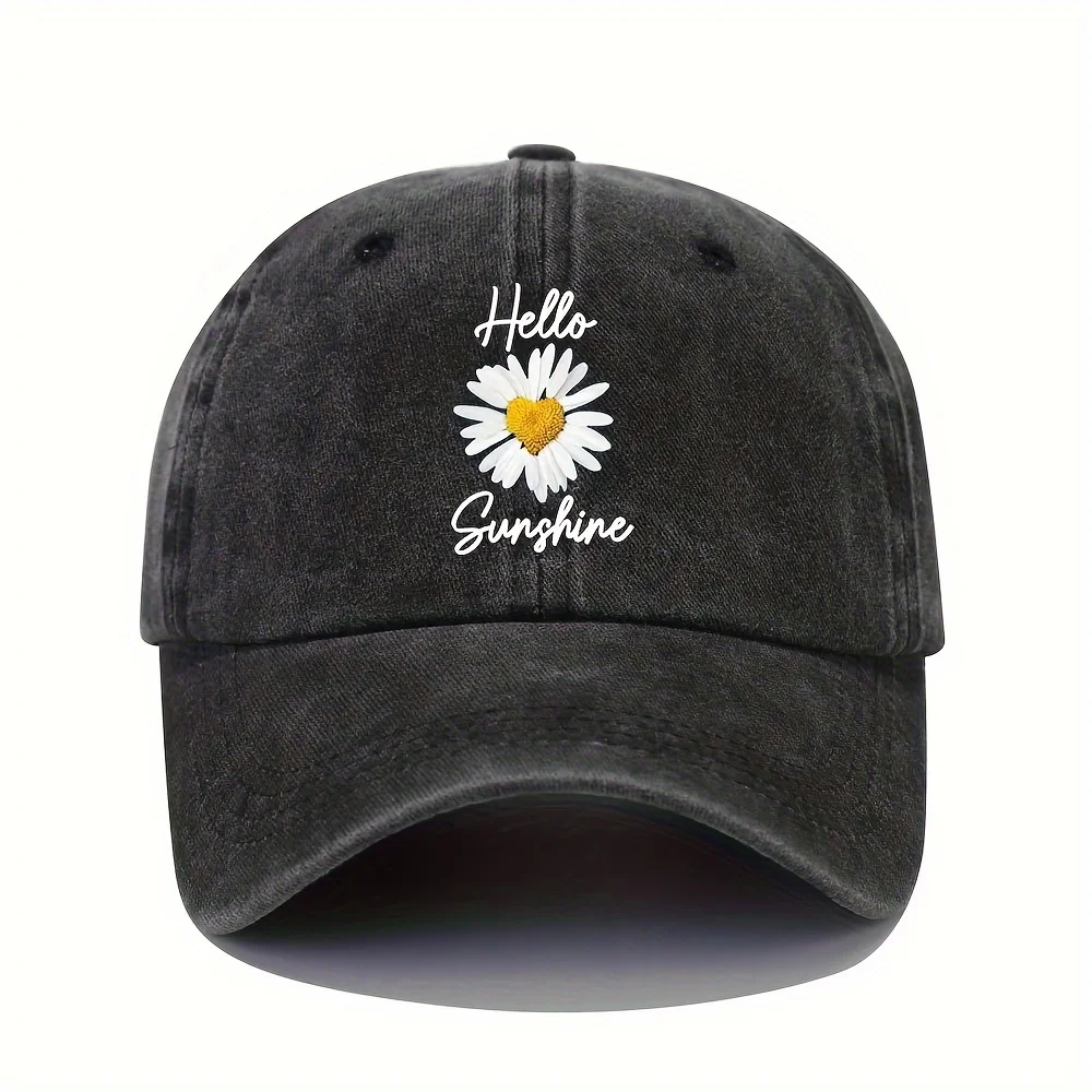 Hello Sunshine Vintage Daisy Print Baseball Cap - Lightweight Adjustable Dad Hat with Curved Brim, Retro Daisy, Suitable for Cas