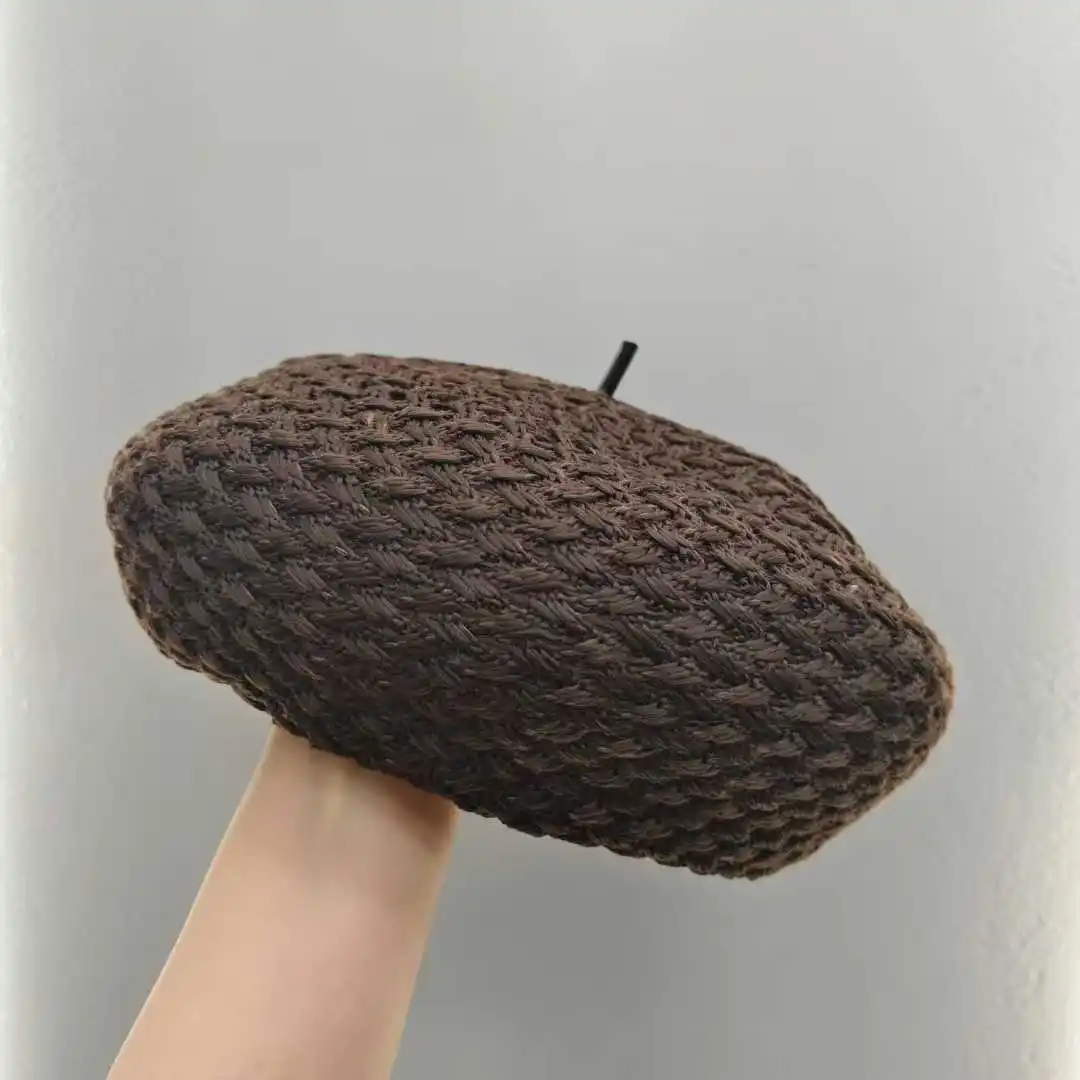 New Model Spring And Summer Painter's Caps Versatile Woven Knitted Beret Women's Simple And Trendy Coarse Woven Hats
