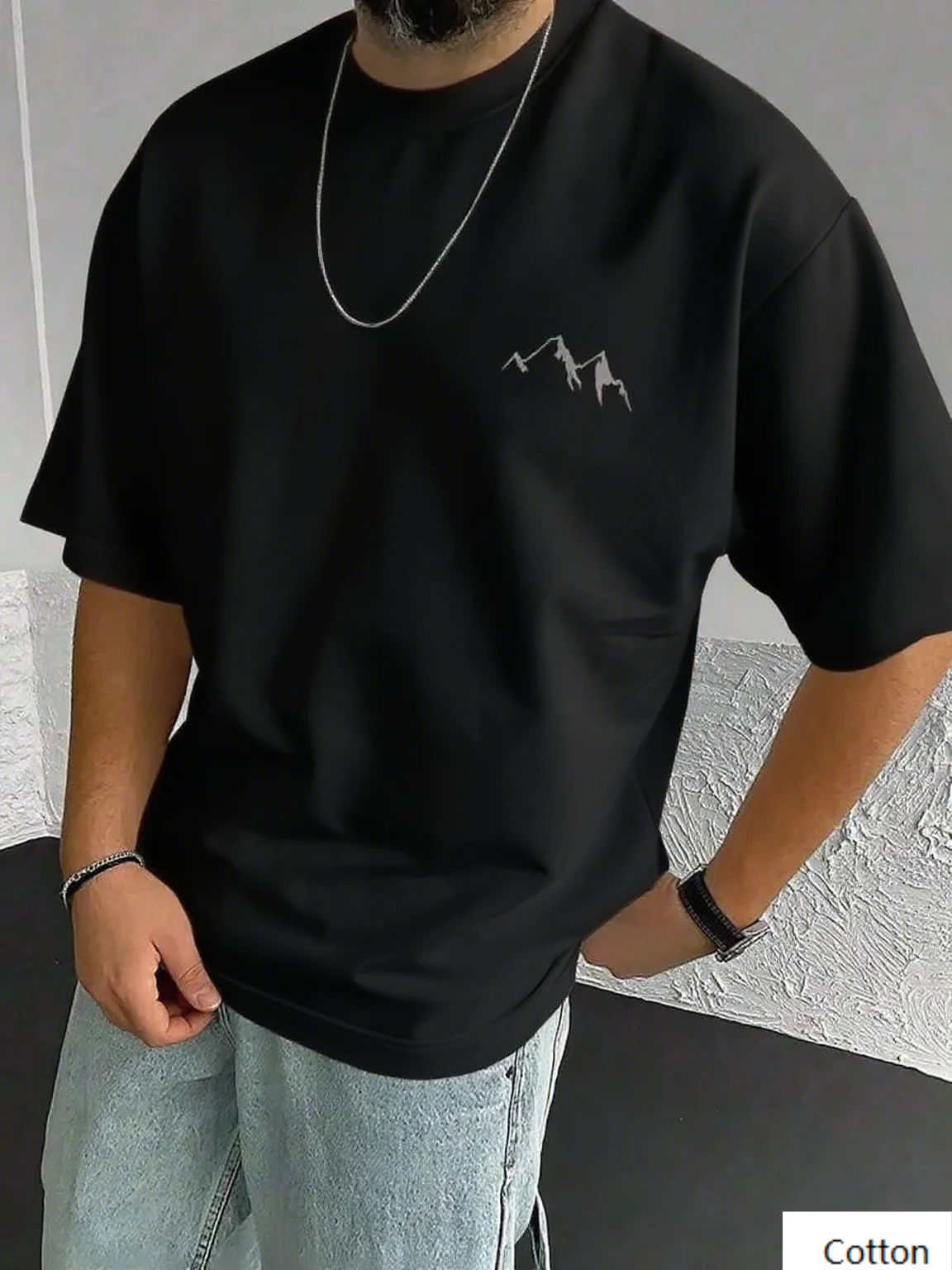 

Mens Cotton Tee Featuring Subtle Mountain Print Appreciate Minimalist and Outdoor Aesthetics Great for Both Casual Tee S-4XL