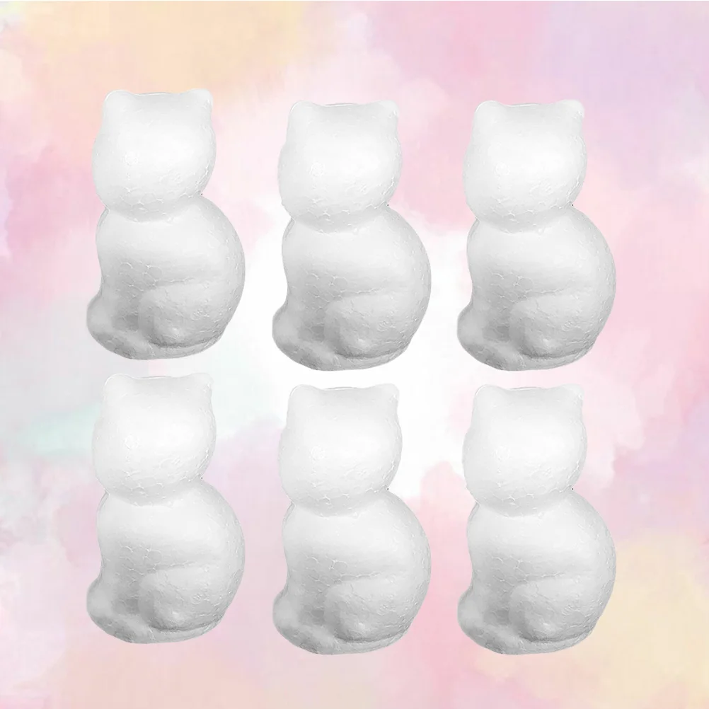 

6Pcs Foam Cat Craft Creative White Cat Shapes 120mm DIY Painting Decoration Kids Educational Preschool Church Activity