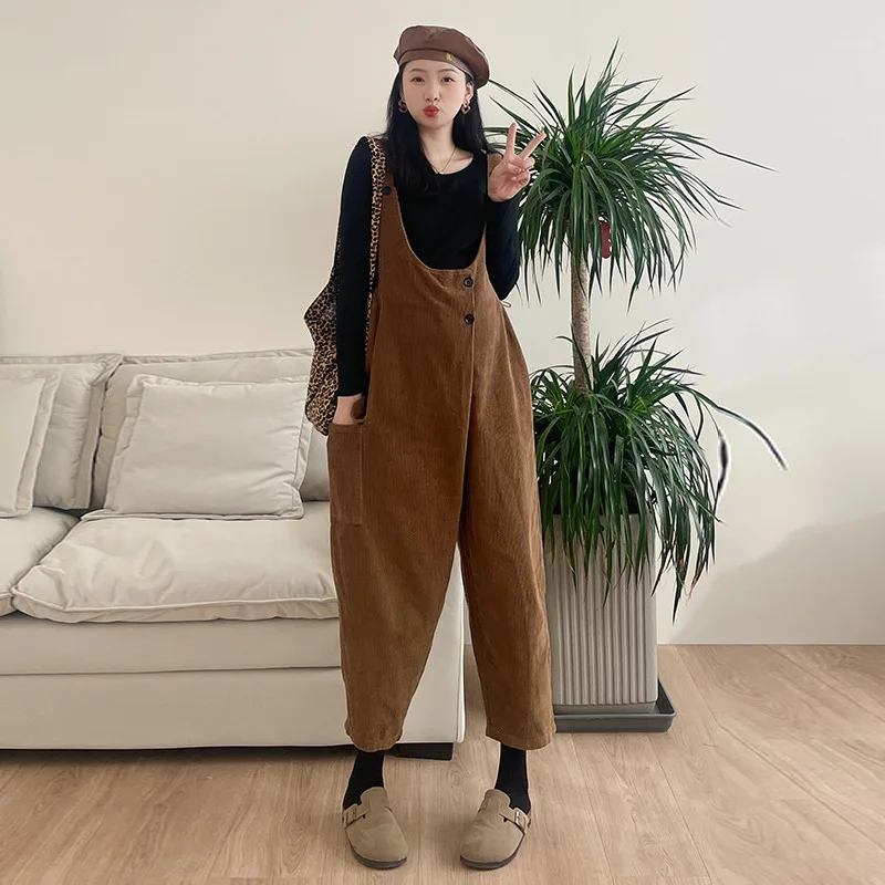 Maternity Jumpsuits 2024 Spring Casual Loose Corduroy Overalls Clothes for Pregnant Women Pregnancy Bib Pants Outfits Clothing