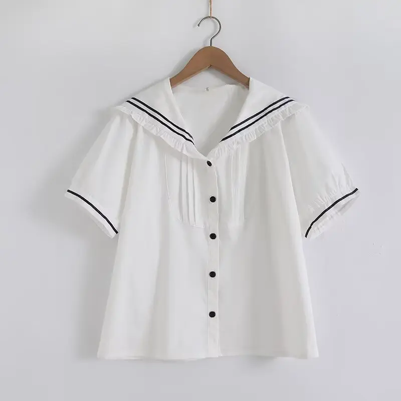 

2026 JK School Uniform Mori Girl Preppy Style Sailor Collar Short Sleeve White Shirts and Blouses Kawaii Cute Clothes