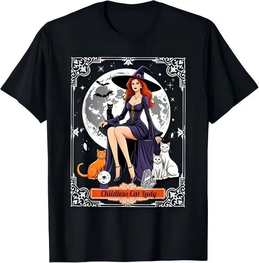 Cat Lady Halloween Witch Cats Witchy Spooky Tarot T-Shirt