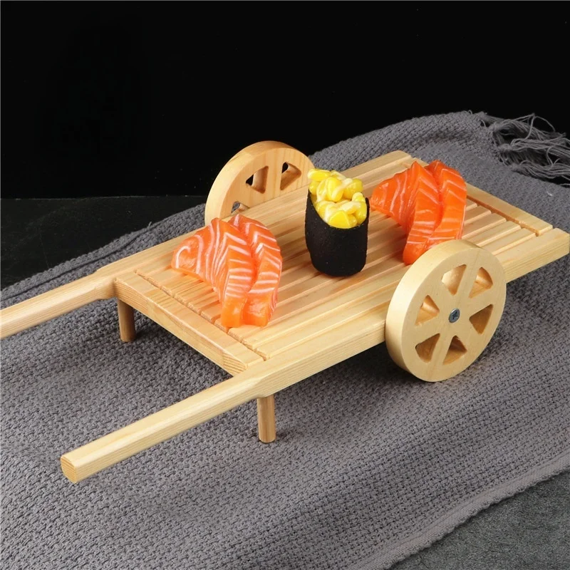 Creative Wooden Bamboo Sushi Cart Platter Carved Lacquer Design Portable Classic Style Beverage Food Reusable Multifunctional