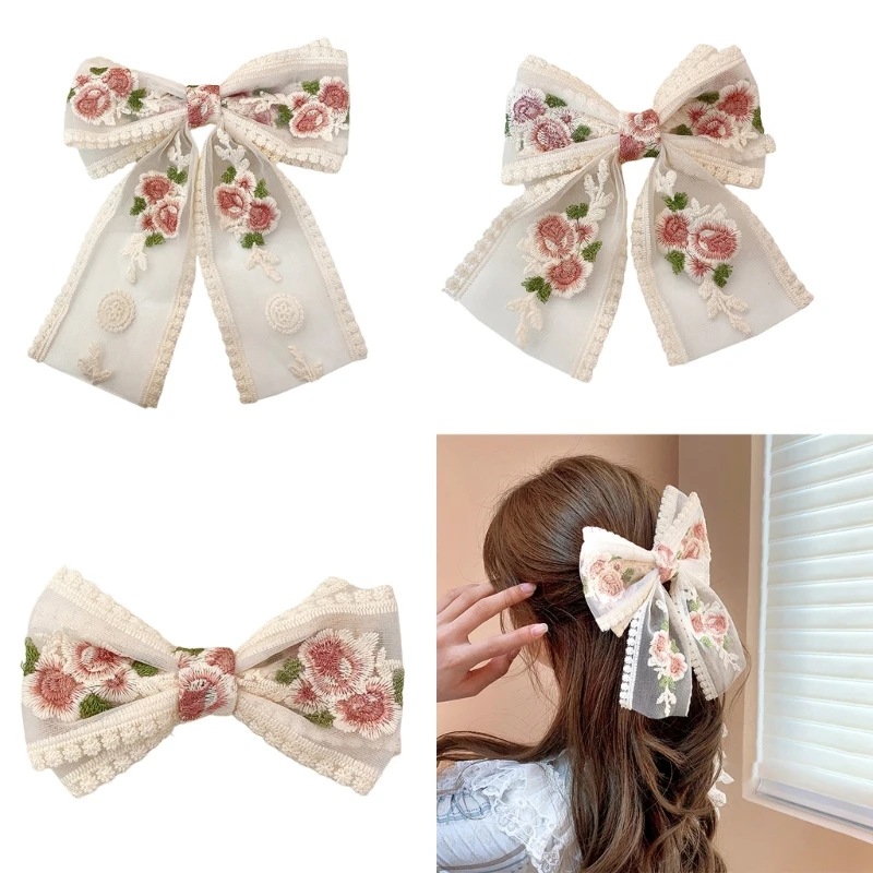 Cottagecore Sweet Girly Lace Bows Hair Clip Bows Elegant 2000s-style Bows Bunches Accessories Sweet Balletcore Wholesale