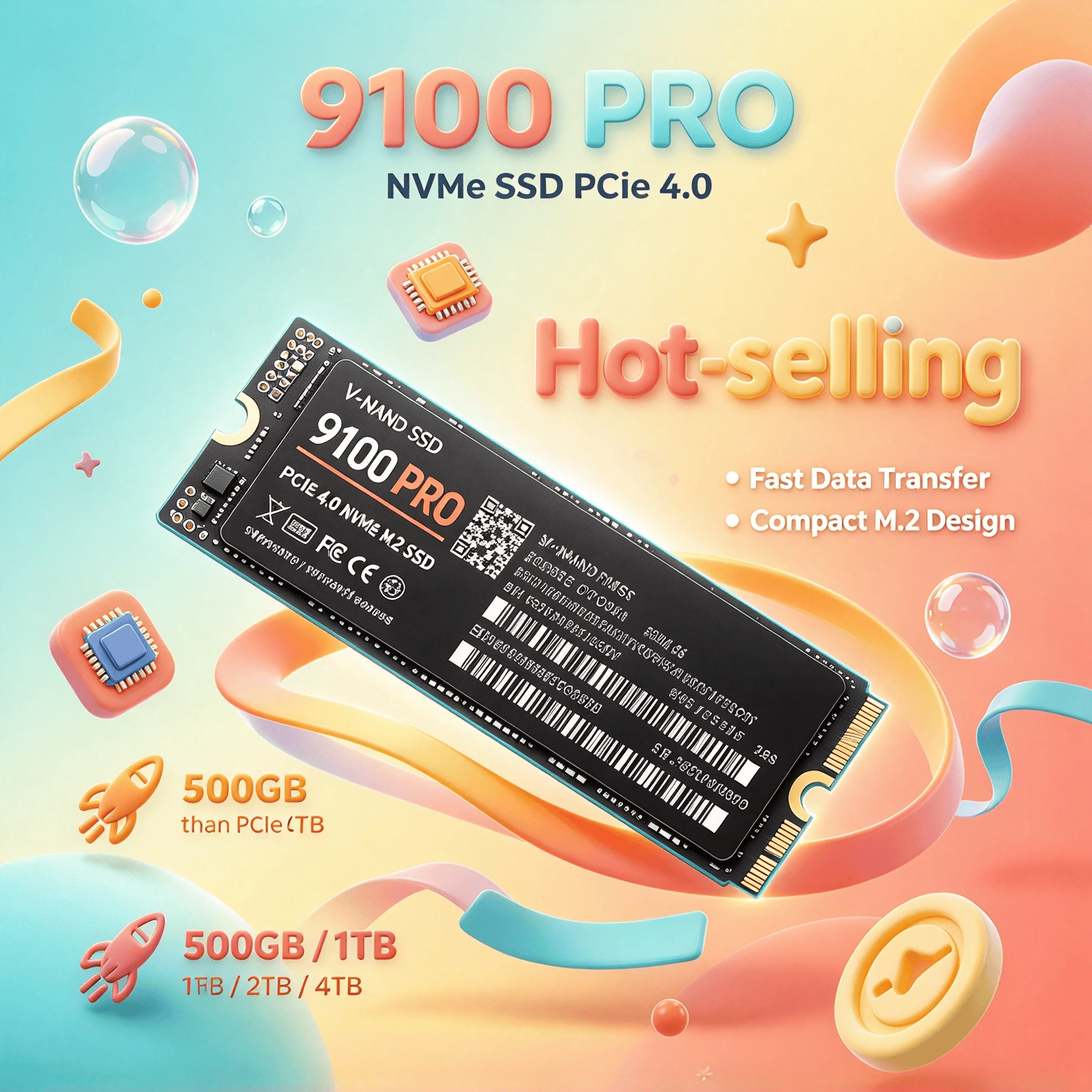 M2 NVMe SSD 9100 PRO PCIe Gen4 New 7300MB/s High Speed Drive for Laptop Desktop 1TB 2TB 4TB Upgrade Your PC The Needs 4K