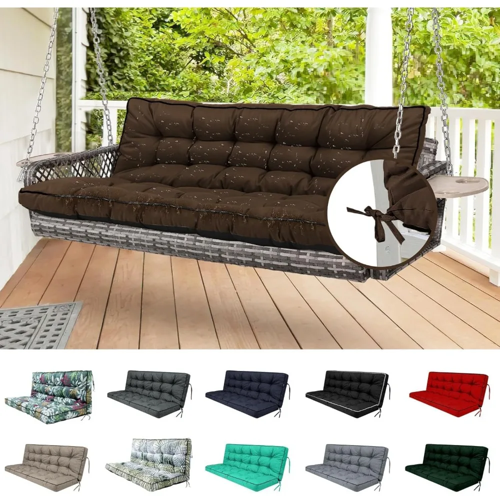 

outdoor swing cushions, waterproof porch swing cushions 3 seater replacement with backrest, 4" thicken bench cushion with ties f