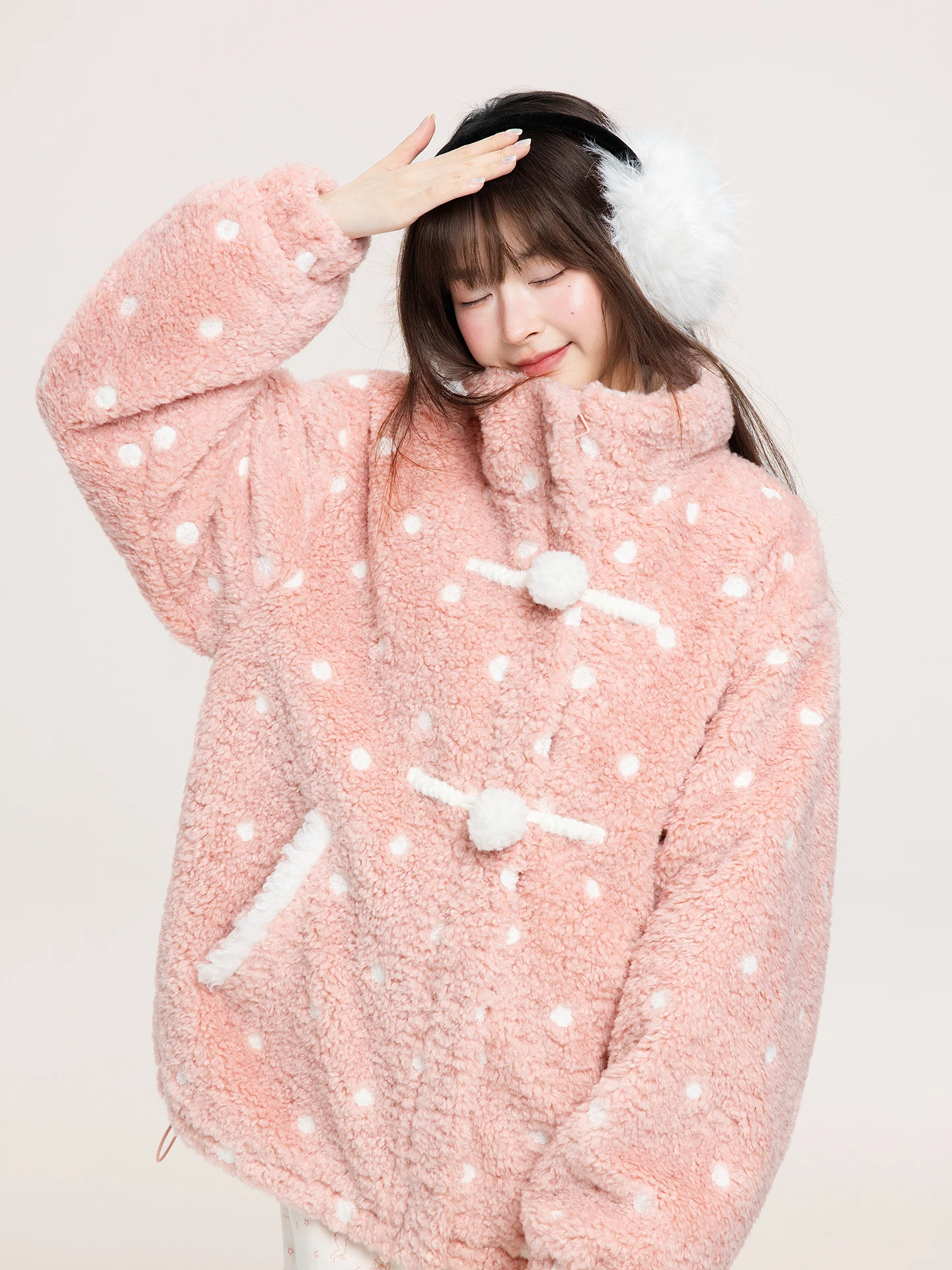 

Sweet Fi Low Salt Pink Fluffy Jaet Women's Cotton Lined Winter Coat Stand Fit Sweet Dr Series Button Closure Long S...