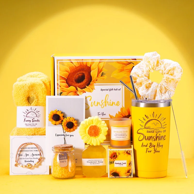 Sunflower Theme Gift Set 20oz Car Cup Candle Socks Birthday Mother’s Day Creative Gift