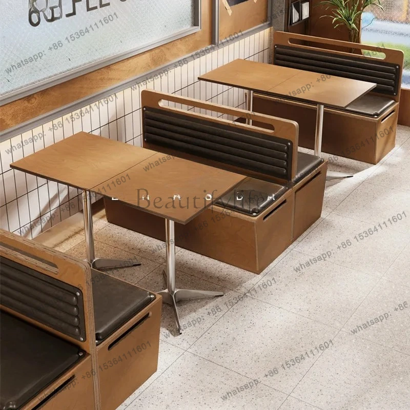Coffee Shop Table and Chairs Vintage Style Simple Dining Barbecue Shop with Backrest Cushioned Sofa