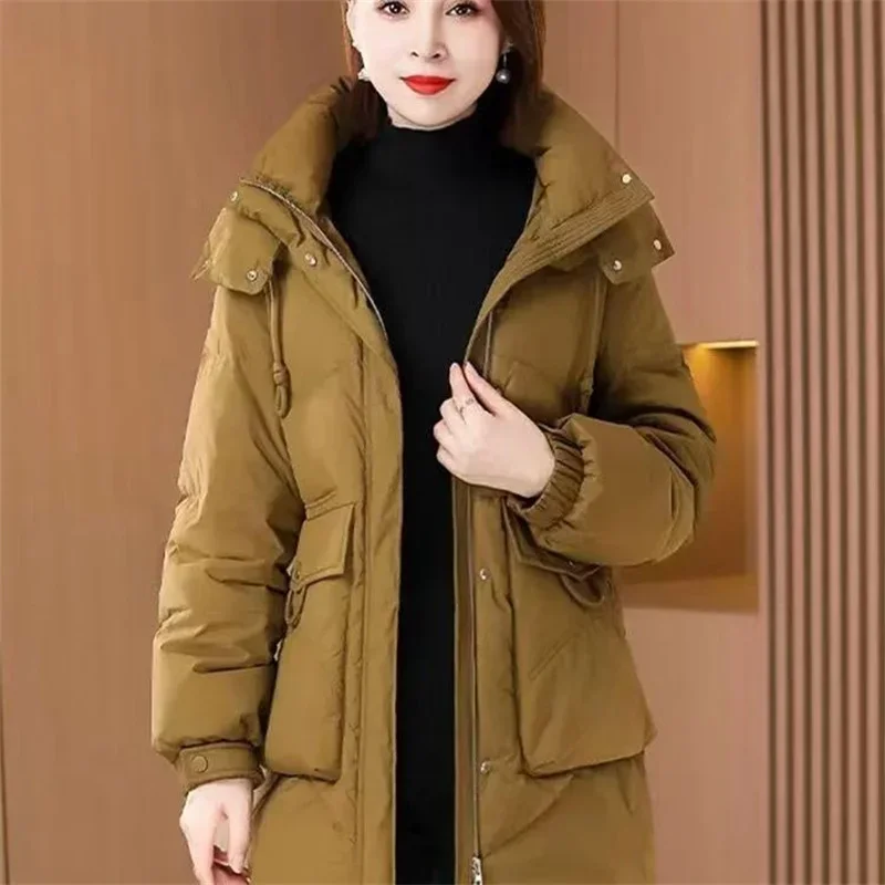 Warm Cotton Padded Coat Fashion Outwear Mother Ladies Winter 2024 New Down Jacket Women Parkas Long Thick Parkas Hooded Top Tide