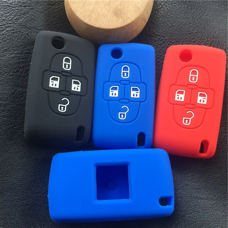 Silicone rubber car key case cover shell for Peugeot 1007 807 for Citroen C8 4 Buttons Remote Key Case Shell