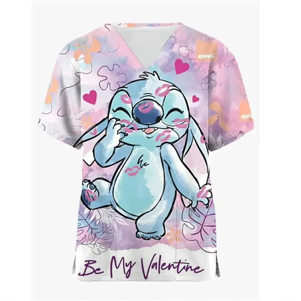 

T-shirt Summer Pocket Shirts V Neck Woman Clothes Hospital Tops Disney Top Women 2025 Nurse Uniform T-shirts Women's