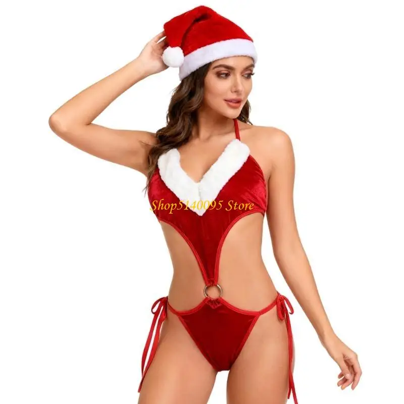 

DXAE женское рождественское белье Санта Тедди боди бархатный костюм Санта-Клауса пижамы