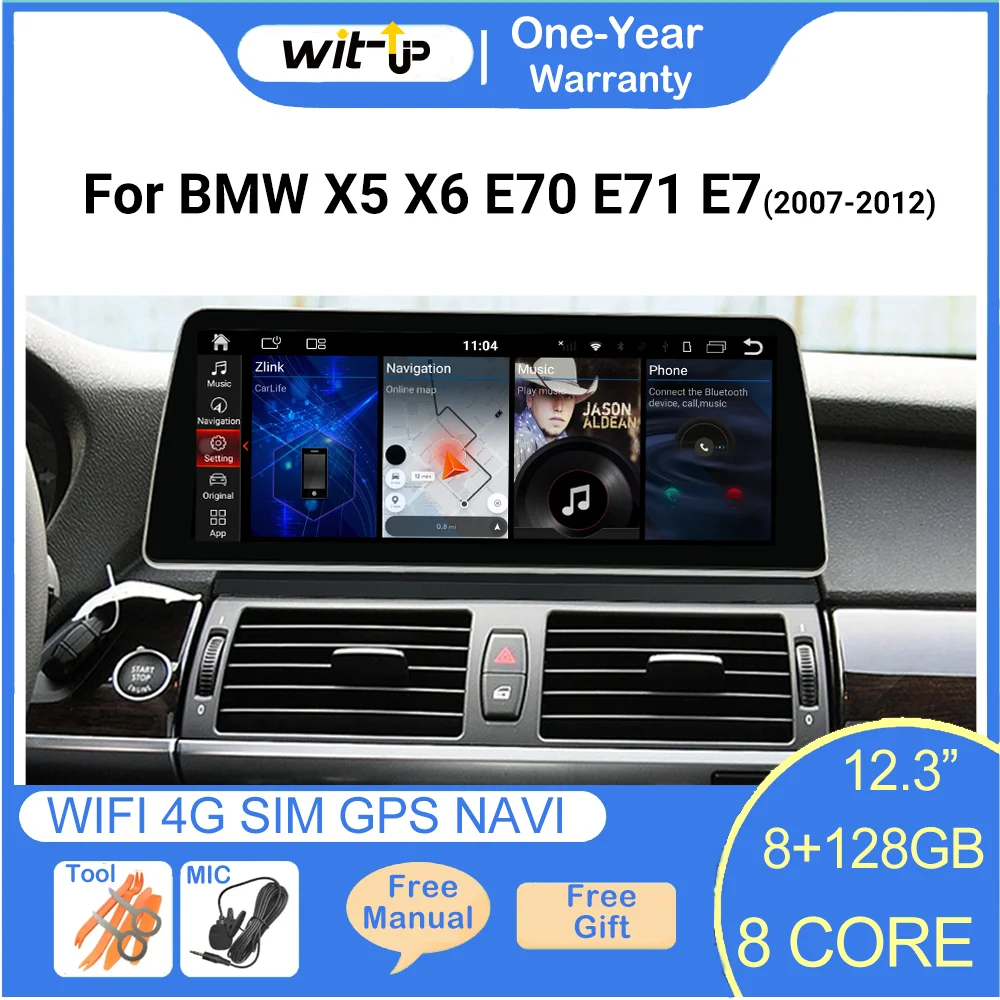 

Wit-Up for BMW CarPlay X5 E70 X6 E71 X72 NBT CIC 12.3inch Touch Screen Upgrade Android Auto Wireless Google Maps Car Accessries