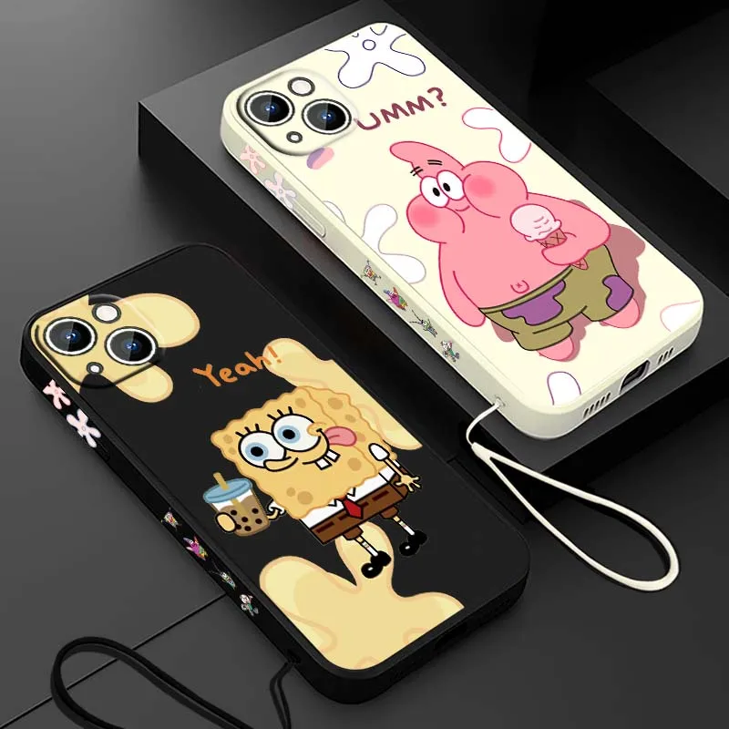 Fun S-SpongeBob S-SquarePants For Apple iPhone 17 16 15 14 13 12 11 Pro Max Plus mini Liquid Left Rope Phone Case Cover