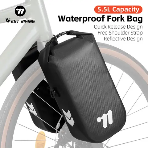 WEST BIKING 자전거 프론트 포크 백, 퀵릴리즈 방수, Mtb 로드 바이크 사이클링 보관 가방, 5.5L 대용량