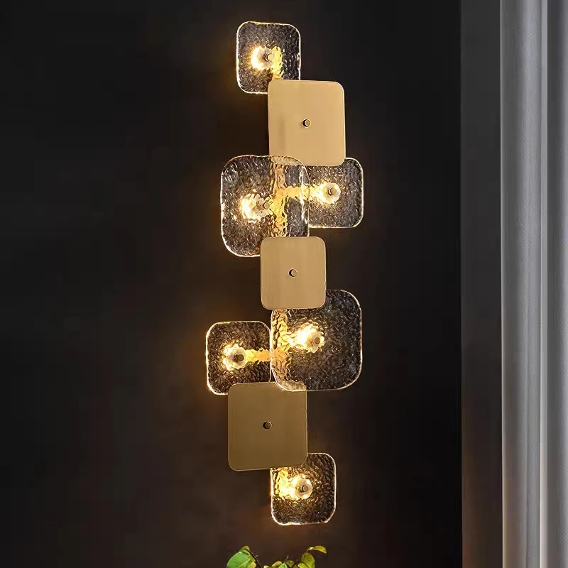 

Kobuc Luxury Copper Wall Light Stair Lamp Post-Modern Glass Wall Sconces Lamp for Stair Living Room Bedroom Decor Indoor Light