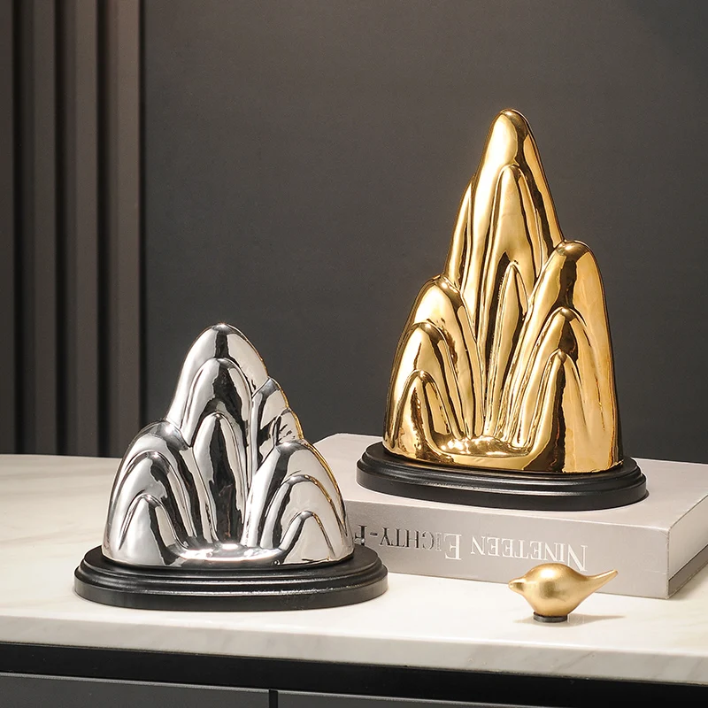 Ceramic Crafts Golden Rockery Gold Mountain Abstract Porcelain Decorative Figurines Home Decoration Accessories