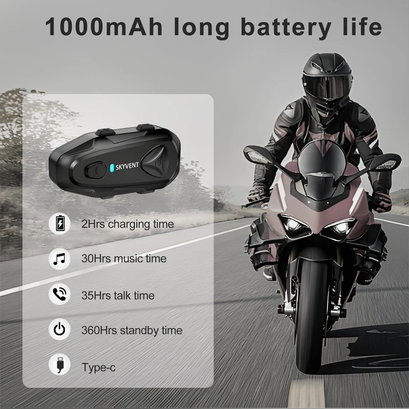 1/2Pcs SKYVENT Q4 Motorcycle Helmet Headset Bluetooth5.1 Interphone Music Sharing For 4-6 Riders 1500M Talking FM Radio IP65
