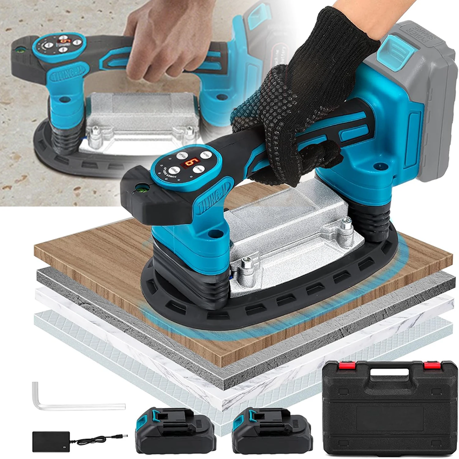 Tragbare Handgeführte 2-in-1-Fliesenverlegemaschine mit 9-Gang-Geschwindigkeitsregelung, Kabellose Fliesen-Vibrationsnivelliermaschine, Praktisches Bauwerkzeug für Haushalt und Fliesenverlegearbeiten