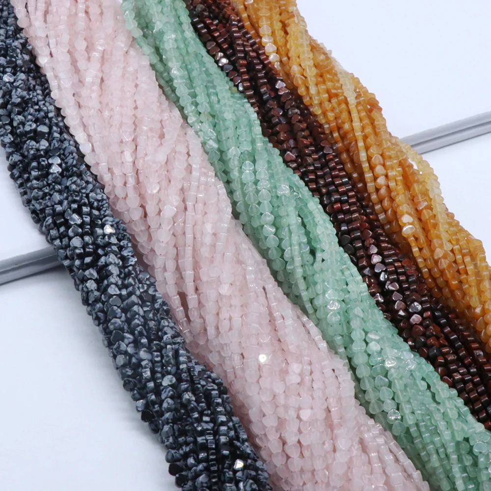 90-100PCS/1 Strand Natural Stone Beads Wholesale Rose Quartz Aventurine Heart Faceted Bead 4mm Jewelry Making DIY Accessories