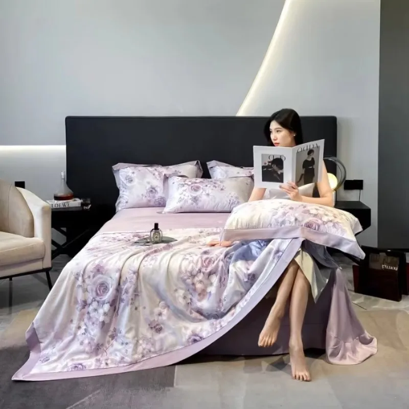 New Lyocell Summer Cooling Four-Piece Quilt Set Air Conditioner Ice Silk Thin Machine Washable