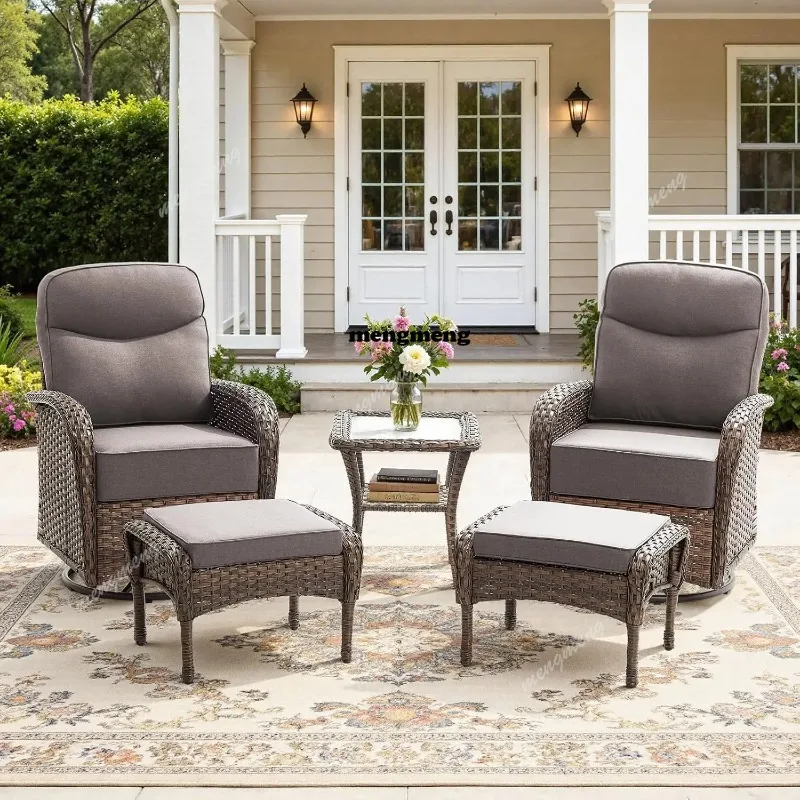 5-Piece Luxury Patio Furniture Set with 6-Inch Thick Cushions, High-Back Outdoor Swivel Rocker Chairs and Table,, Customized