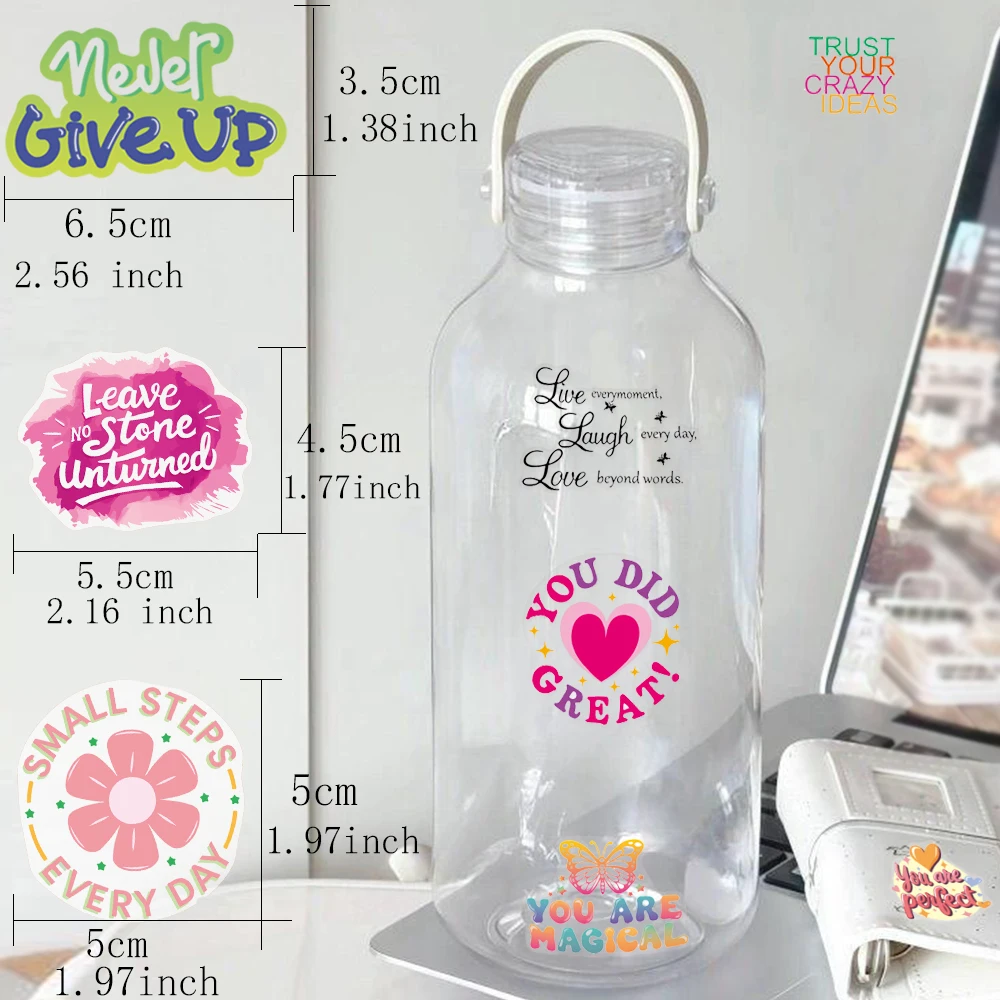 50 szt. Przezroczystych Naklejek Motywacyjnych Inspirujących dla Nastolatków i Uczniów, Naklejki Pozytywne na Butelki z Wodą, Naklejki na Laptopa, Zestaw