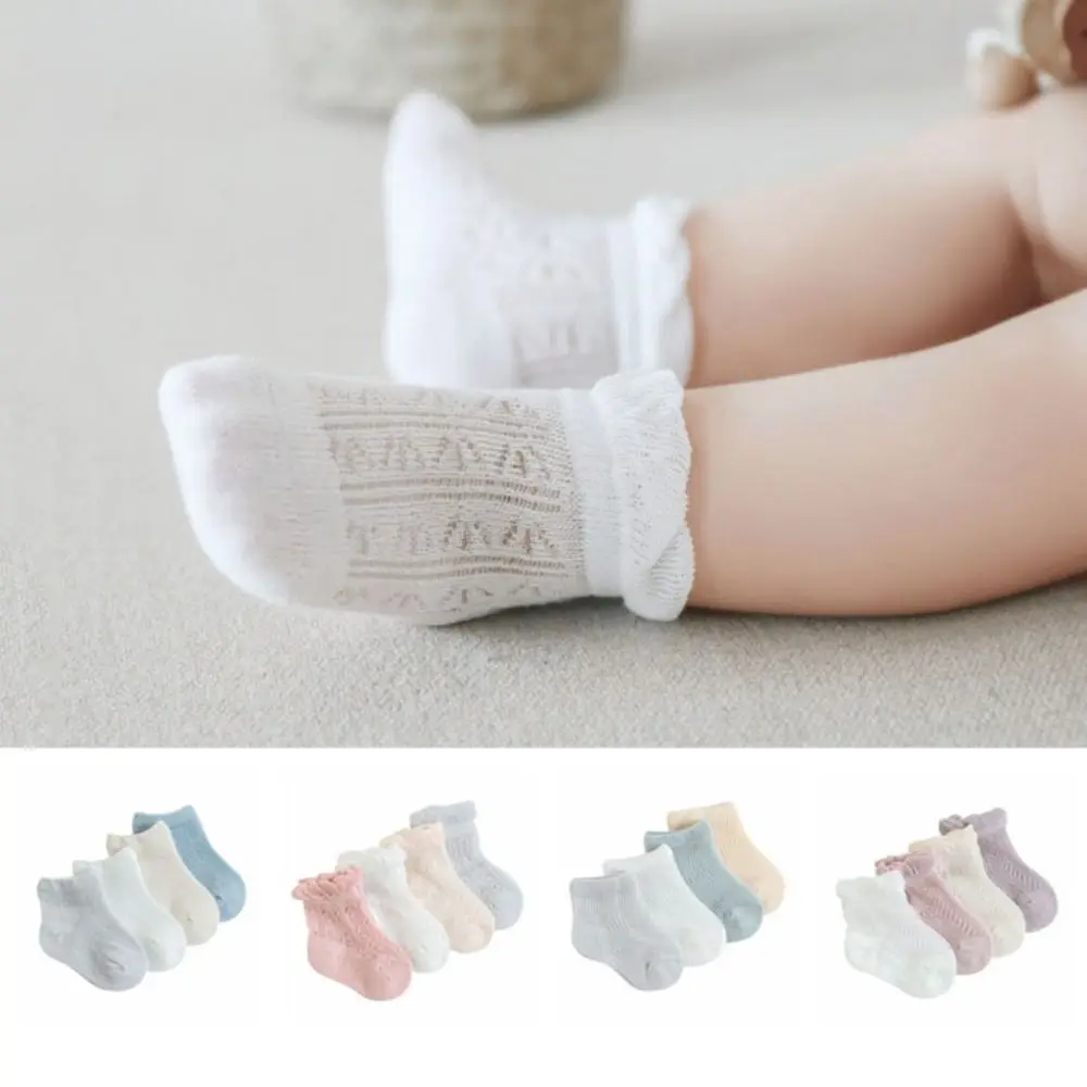 4Pairs New Cotton Baby Ruffle Socks Non-slip Hollow Mesh Tube Socks Newborn Infant Toddle Short Socks Baby Girl
