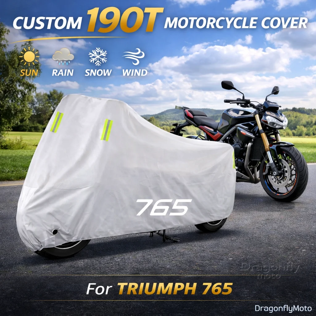 

Чехол для мотоцикла Triumph Street Triple 765 RS/S/R 675 Daytona, серебристый, водонепроницаемый, защита от УФ-излучения, дождя, пыли, солнца, для использования на улице и в помещении