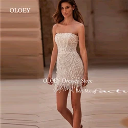 OLOEY 2025 Luxury Beads Pearls Mini Wedding Dresses Strapless White Short Bridal Gowns Zip Prom Cocktail Dresses Customized