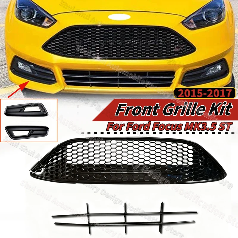 

Front Hood Grille for Ford Focus MK3.5 ST 2015 2016 2017 Fog Lamp Cover Grilles Guard Protector Ventilation Net Car Kits Parts