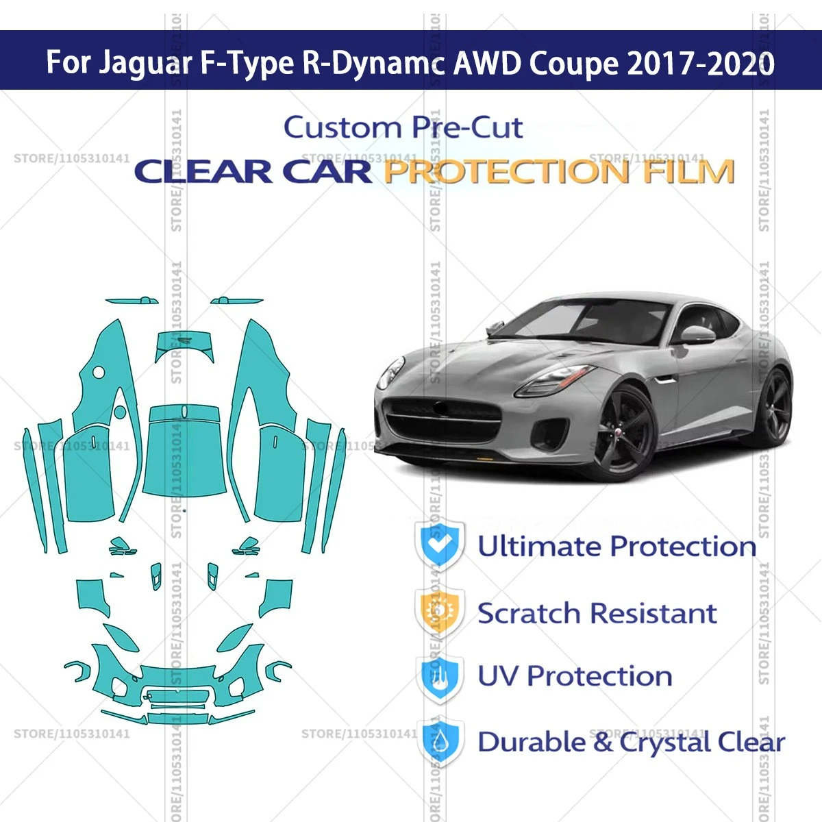 Pre-Cut Paint Protection Film PPF Transparent Car Film Automotive  PPF For Jaguar F-Type R-Dynamc AWD Coupe 2017-2020